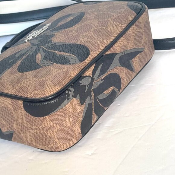 Coach Mini Jamie Camera Bag Black Bow Signature Canvas Brown Crossbody CY778 - Picture 6 of 10
